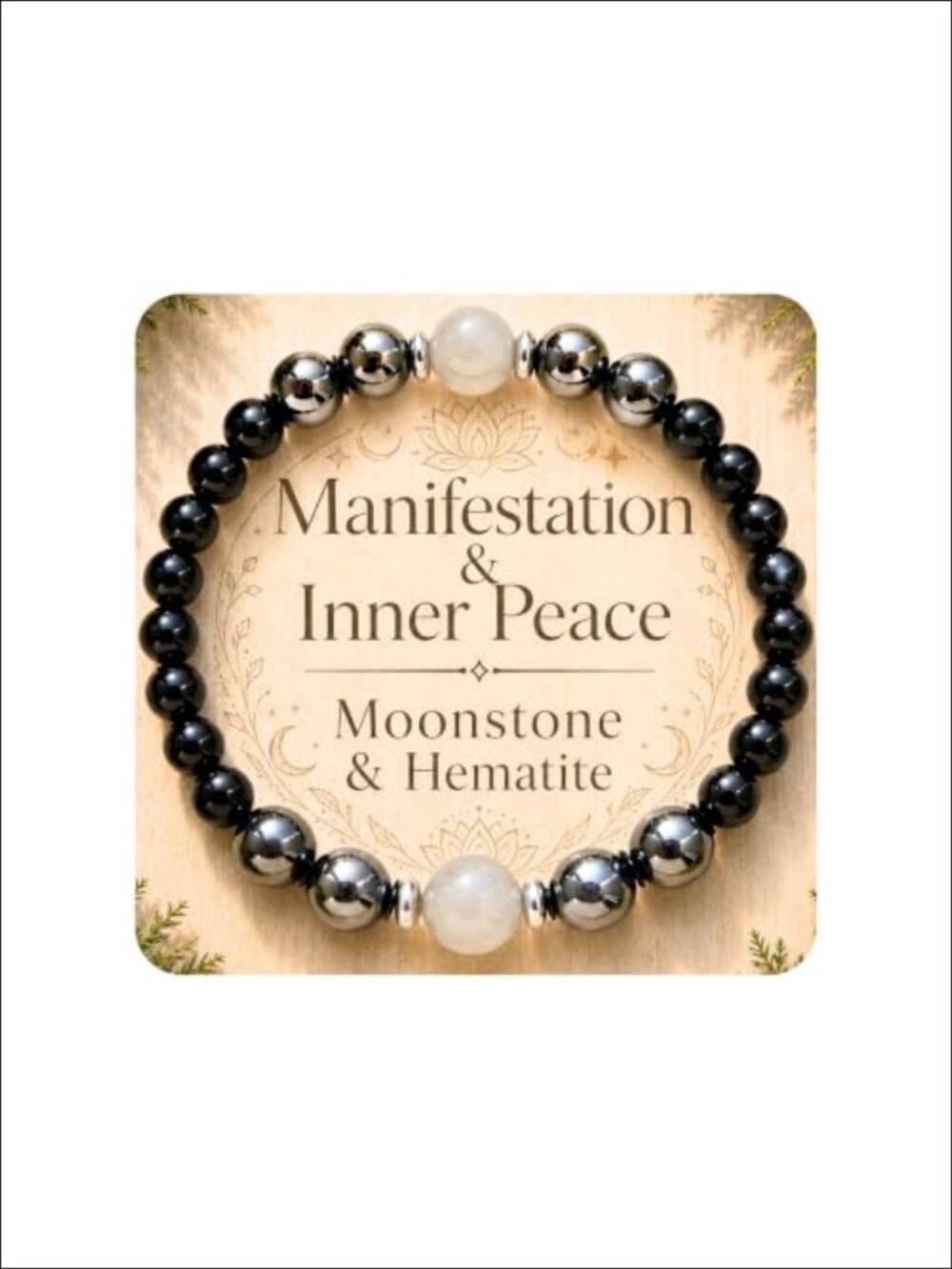 Moonstone Hematite Obsidian Beaded Stretch Bracelet Healing Crystal